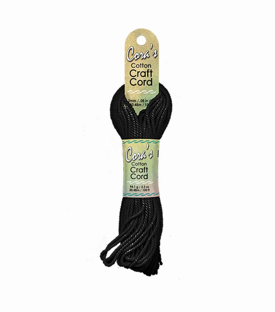 Macrame 100' Cotton Cord 2mm, Black, swatch