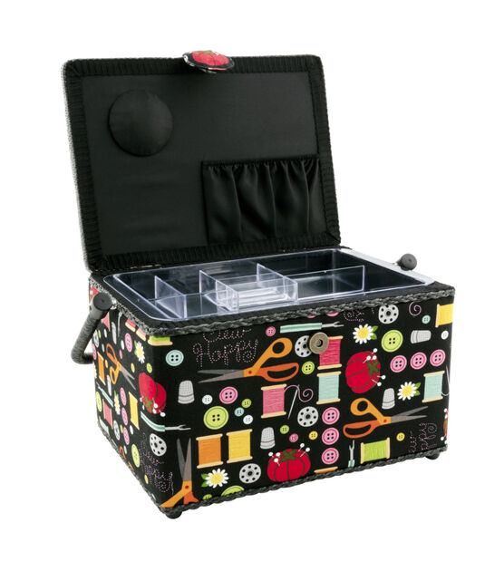 Dritz Large Sewing Basket, Black Sewing Notions, , hi-res, image 2