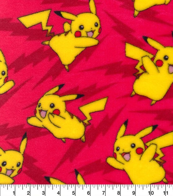 Pokemon Pikachu on Red Velvet Fleece Fabric, , hi-res, image 2