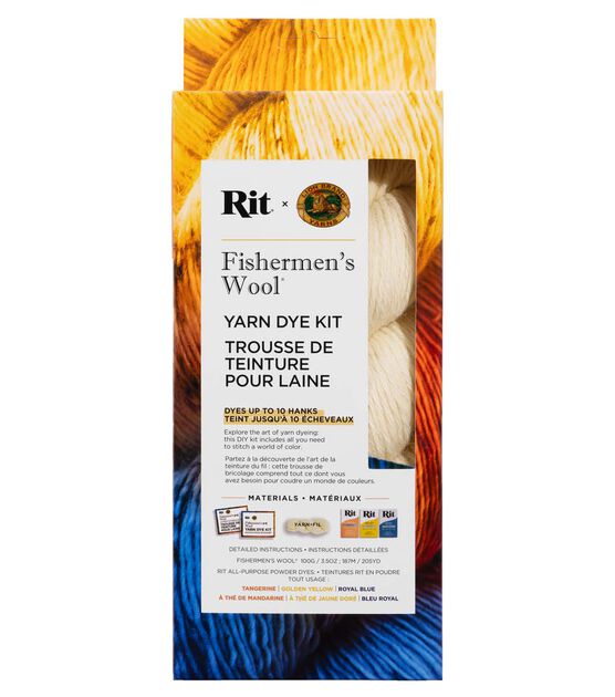Lion Brand 3.5oz Tangerine Yellow & Blue Fishermen's Wool Yarn RIT Dye Kit