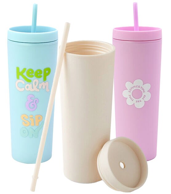 17oz Summer Skinny Tumbler With Straw by Happy, , hi-res, image 1