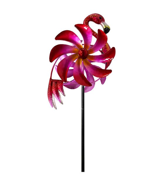 48" Spring Pink Flamingo Spinner Yard Stake by Place & Time, , hi-res, image 2
