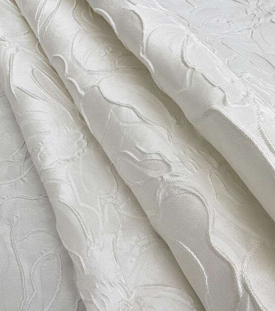 White Embossed Floral Jacquard Fabric, , hi-res, image 2
