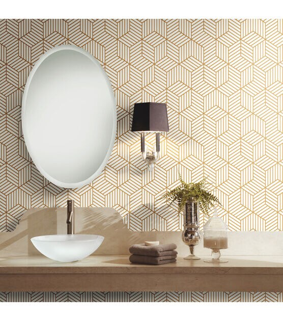 RoomMates Wallpaper White & Gold Hexagon, , hi-res, image 3
