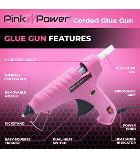 Pink Power Dual Temp Full Size Glue Gun Kit & Glue Sticks 20ct