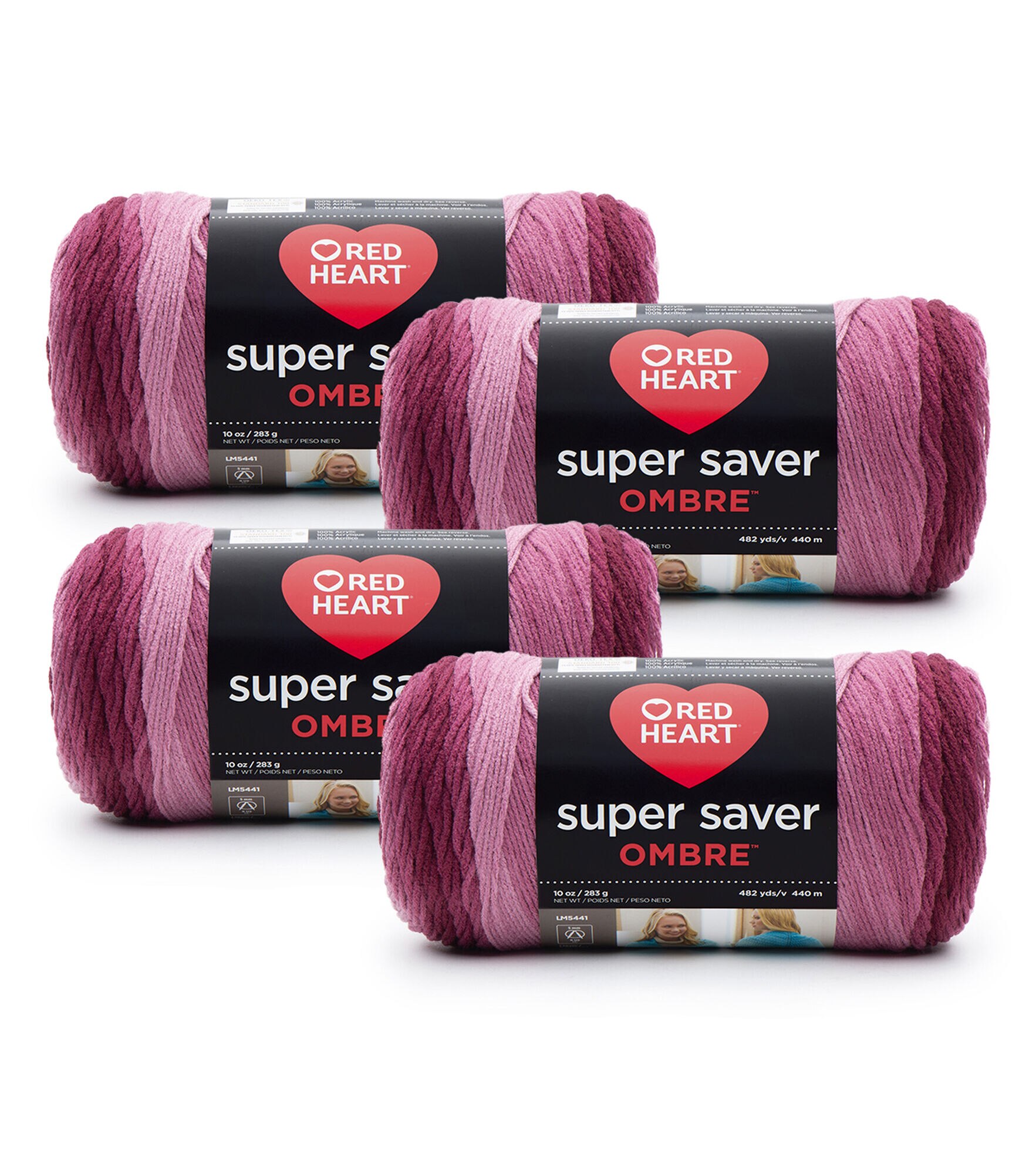 Red Heart Super Saver Ombre 482yds Worsted Acrylic Yarn 4 Bundle, Anemone, hi-res