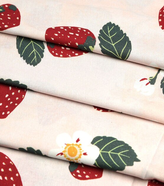 Strawberries On White Quilt Cotton Fabric by Joann