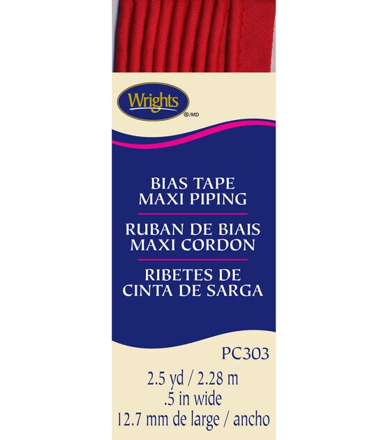 Wrights Bias Tape Maxi Piping 1/2X2-1/2yd Scarlet