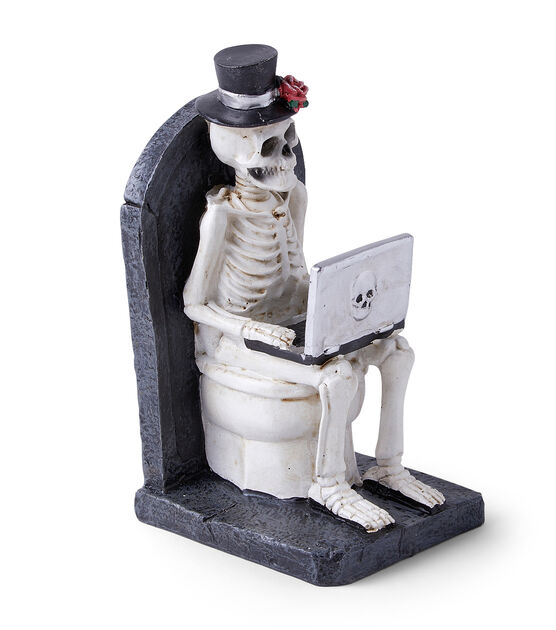 8" Halloween Skeleton on Toilet With Laptop by Place & Time, , hi-res, image 2