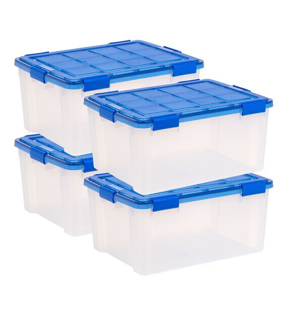 Iris 15 Gallon Clear Plastic Storage Boxes With Blue Lid 4pk