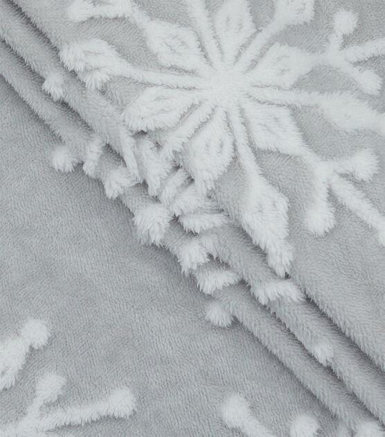 Debossed Snowflakes on Gray Sherpa Fabric, , hi-res, image 2