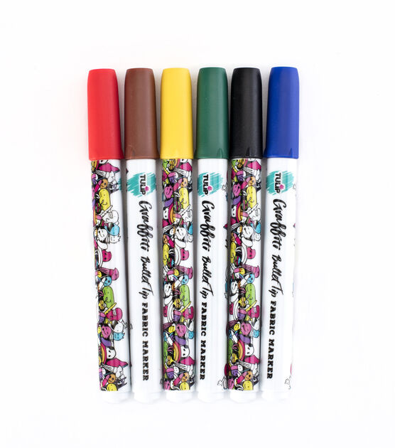 Tulip 6 pk Graffiti Bullet Tip Fabric Markers Rainbow, , hi-res, image 2