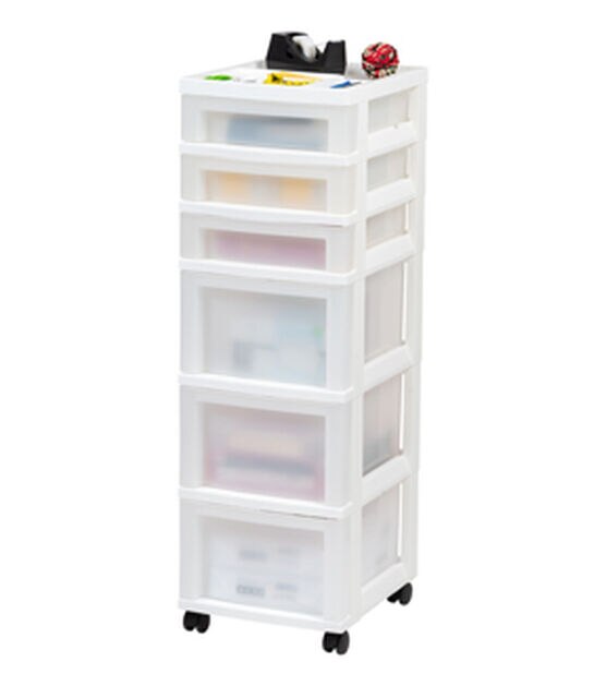 IRIS USA 6-Drawer Storage Cart with Organizer Top, Black