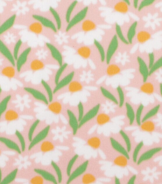 White Floral on Pink Blizzard Fleece Fabric
