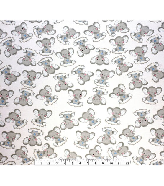 Sleepy Elephants On Clouds Nursery Flannel Fabric, , hi-res, image 2