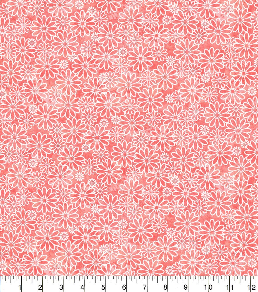 Fabric Traditions Sundrenched Daisies Cotton Fabric by Keepsake Calico, Coral, swatch
