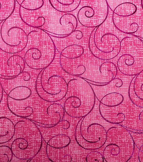 Pink Scroll Quilt Foil Cotton Fabric by Keepsake Calico