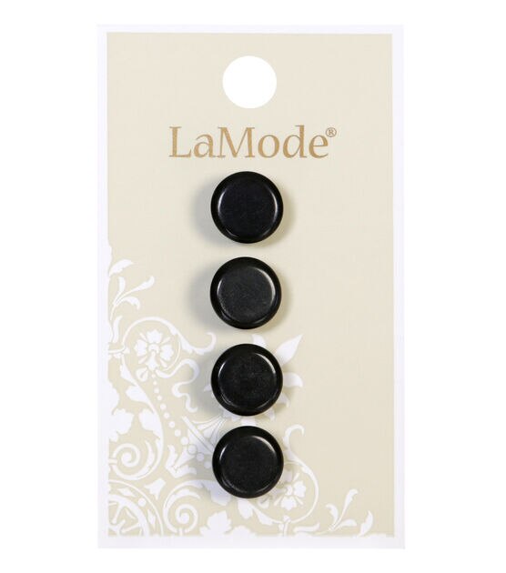 La Mode 7/16" Black Round Shank Buttons 4pk