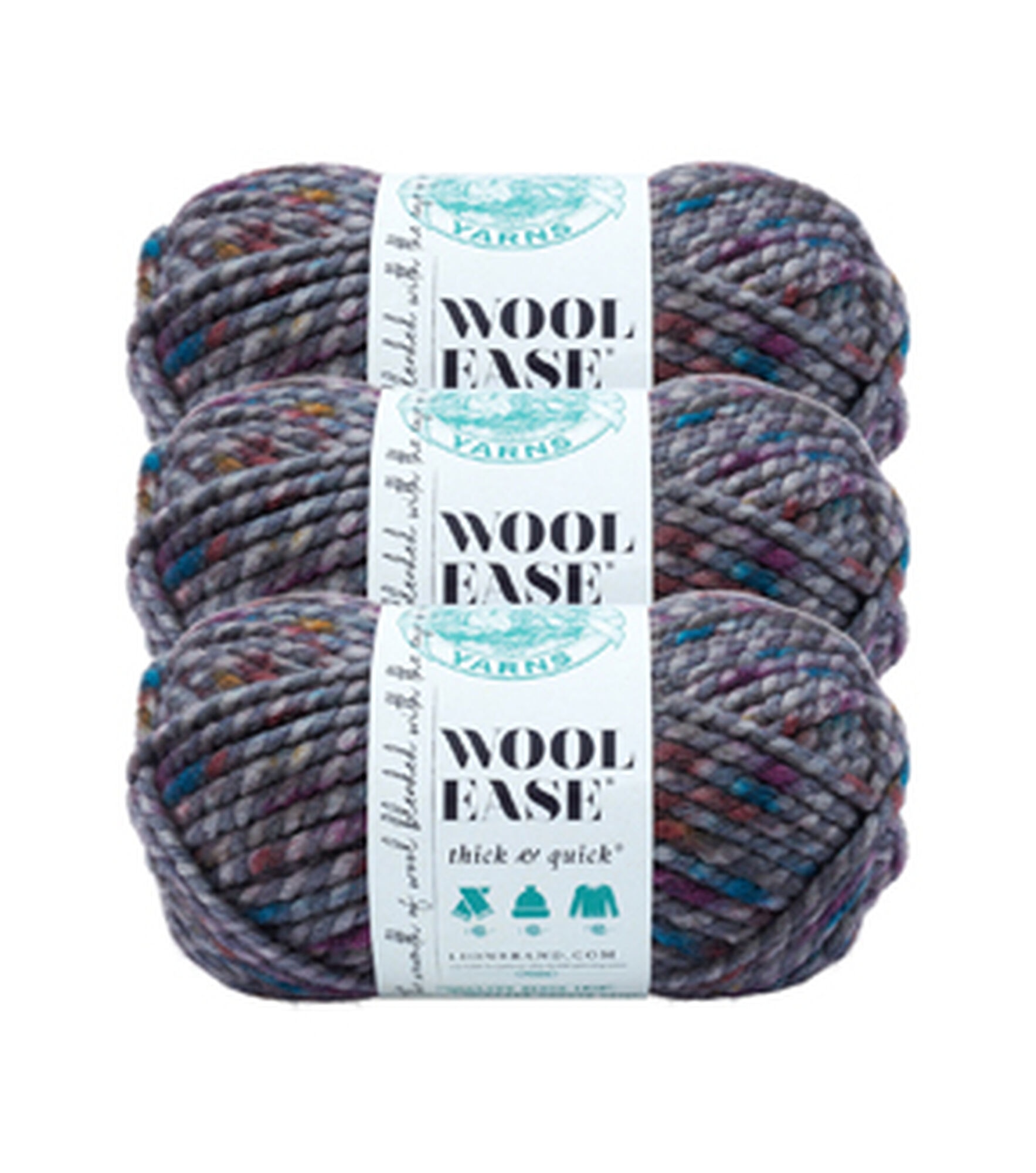 Lion Brand Wool Ease Thick & Quick Super Bulky Acrylic Yarn 3 Bundle, Abalone, hi-res