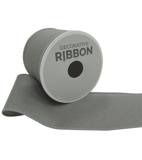 Decorative Ribbon 2.5''x12' Linen Ribbon Solid Gray