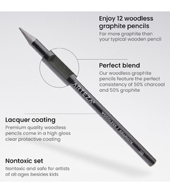 Premium Woodless Graphite Pencils 12ct - Drawing & Sketching Pencils - Art Supplies & Painting