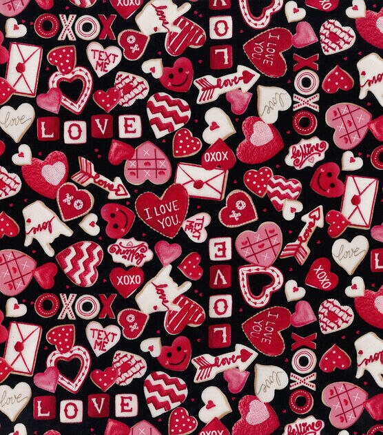 Love Frosted Cookies On Black Valentines Day Cotton Fabric Joann 9378