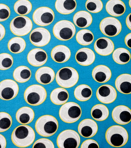 Eye See You Googly Eyes on Teal Super Snuggle Flannel Fabric
