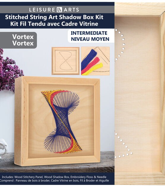 Wood Stitched String Art Kit with Shadow Box Vortex, Wooden Stitchery Kits for Craft Embroidery, Perfect for Intermediate Skill Level, Clear