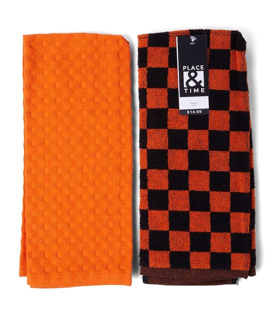 Plaid Kitchen Towels Orange & Black