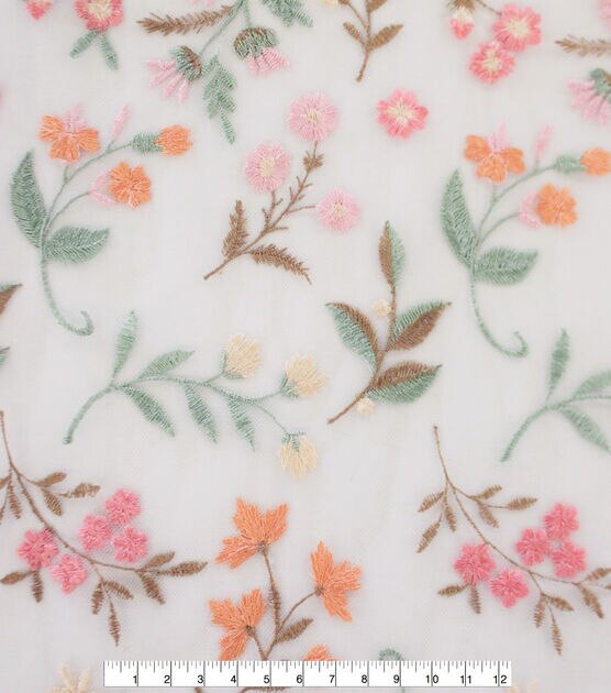 Wild Flower on White Scallop Edge Embellished Mesh Fabric by Sew Sweet, , hi-res, image 3