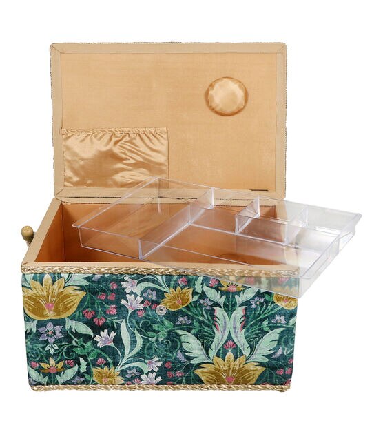 SINGER Extra Large Green Tapestry Print Sewing Basket