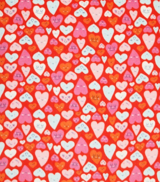 Hearts on Red Anti Pill Plush Fleece Fabric by POP!