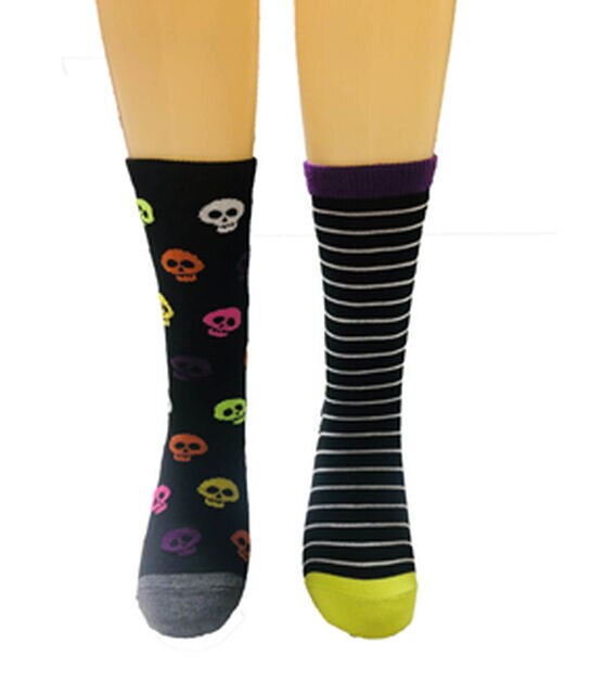 Legacy Studio 2pk Neon Skulls & Stripes Glow in the Dark Crew Socks