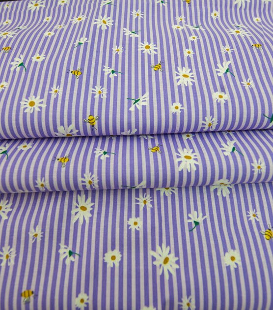 Flowers on White & Purple Striped Quilt Cotton Fabric by Keepsake Calico, , hi-res, image 4