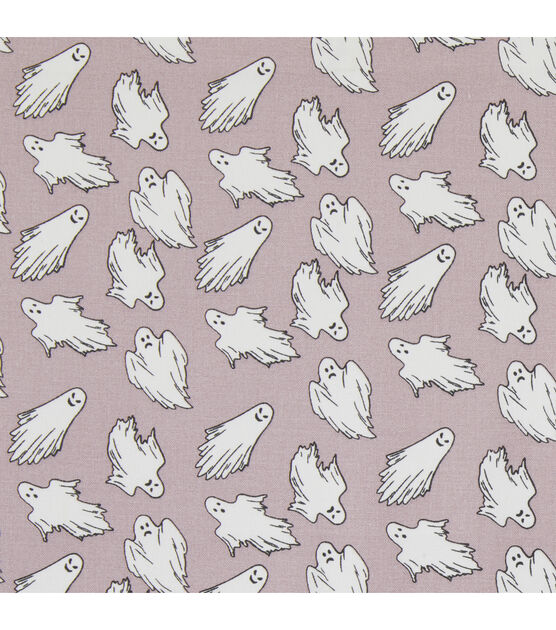 Glow in the Dark Halloween Mini Ghosts Pink Cotton Fabric