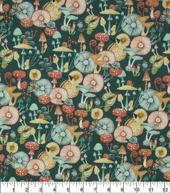 Emily Eibel Mushrooms Teal Premium Prints Cotton Fabric | JOANN