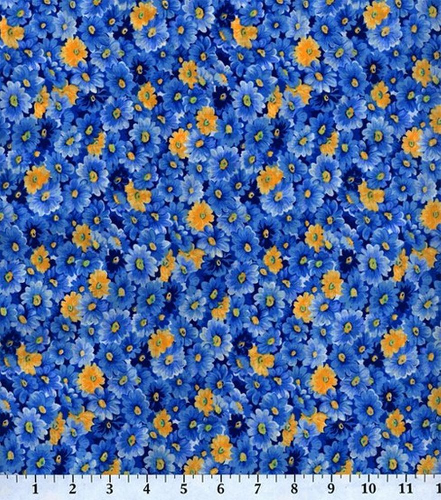 Fabric Traditions Floral Cotton Fabric by Keepsake Calico, Blue, swatch, image 2