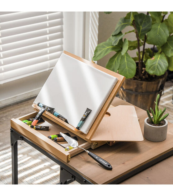 Wood Table Top Easel for Painting, Adjustable Desk Easel with Storage  Drawer, 5 Canvas and 1 Paint Palette, Beechwood