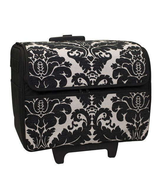 Everything Mary Black & White Tapestry Four Wheel Rolling Tote