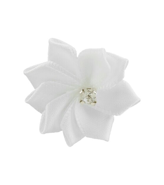Offray Ribbon Accents White Flower with Rhinestone Center 4pcs, , hi-res, image 2