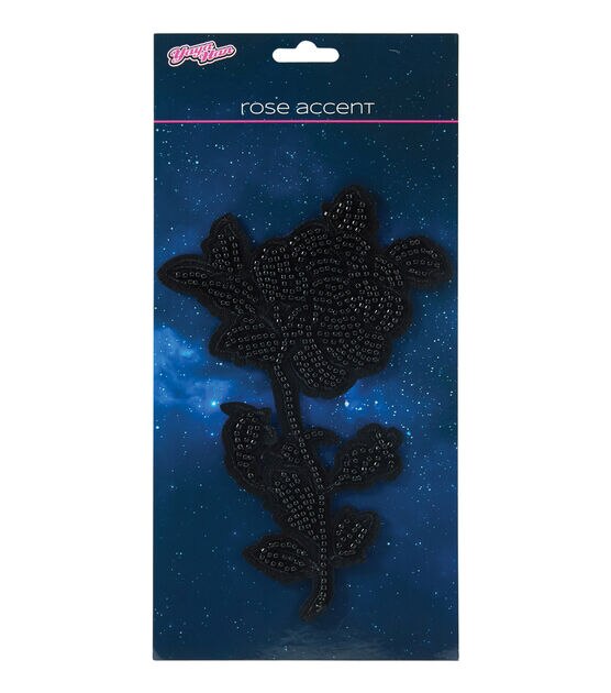 Yaya Han 4.33''x6.69'' Sew on Rose Accent Applique Black