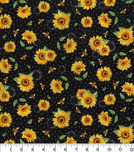 Likes 'n' Wants Sunflower Print Poly Cotton Fabric by The 5, 10, 15 and 20 Yard Increment, Size: 10 Yards