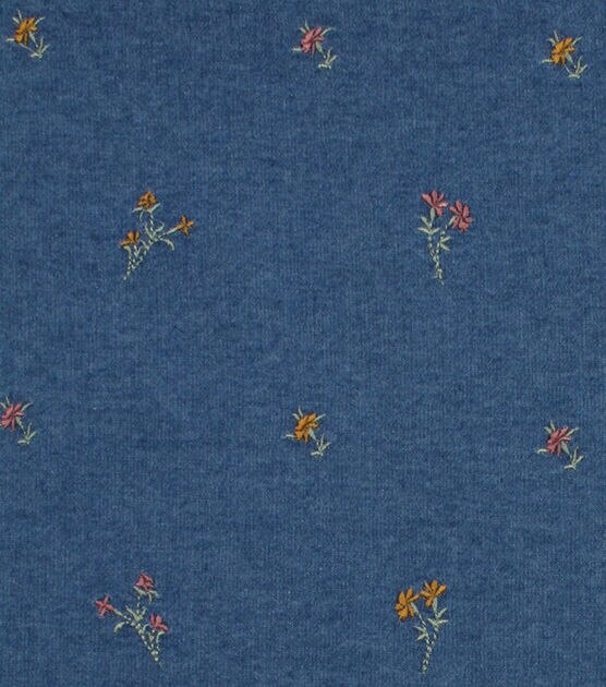 Denim Fabric by the Yard - Victorian Morning Sunshine White Green Blue  Yellow Flowers Leaves Floral Custom Printed Fabric by Spoonflower 