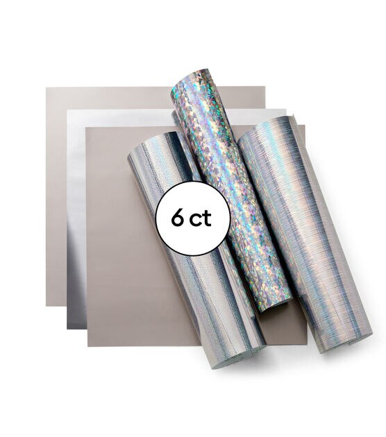 Cricut 12 x 12 Silver Holographic Permanent Vinyl Samplers 6ct