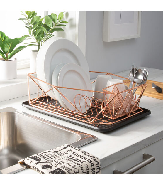 Kitchen Details Geode Deluxe Dish Drying Rack with Drain Board | Cutlery  Basket | Utensil Holder | Iron Frame | Satin Gold