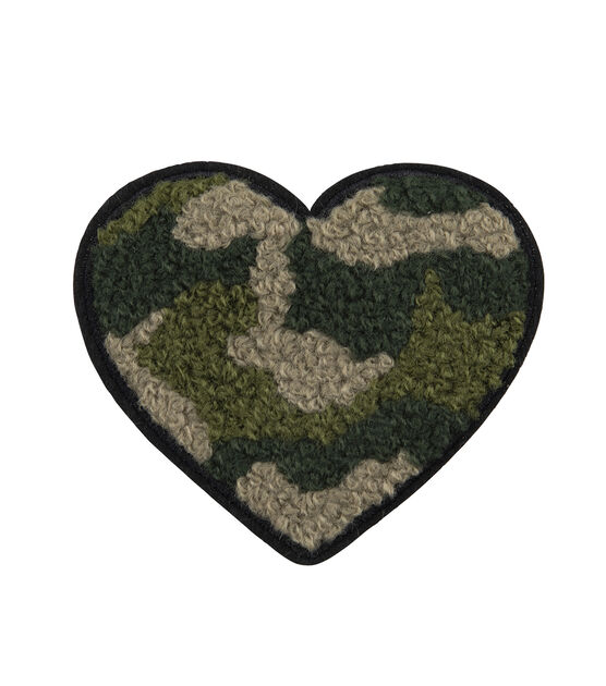 3 Green Camo Heart Iron On Patch by hildie & jo