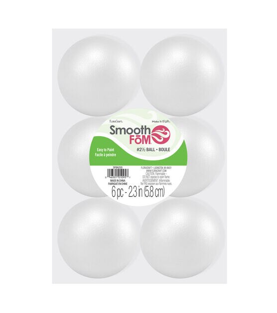 Smooth Foam Balls 2.5" 6 Pkg White