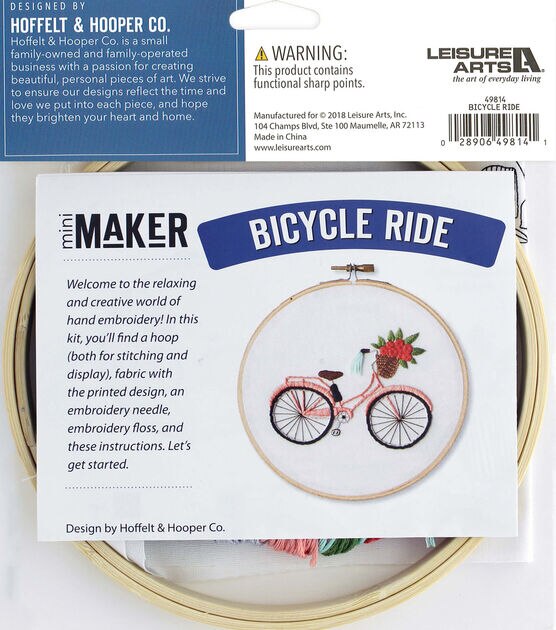 Leisure Arts Embroidery Kit - Bicycle Ride, 6