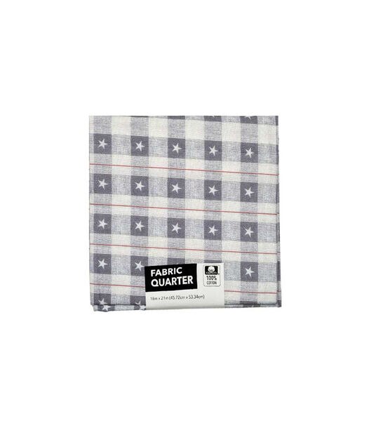 Americana Plaid Stars Navy Cotton Fabric Quarter