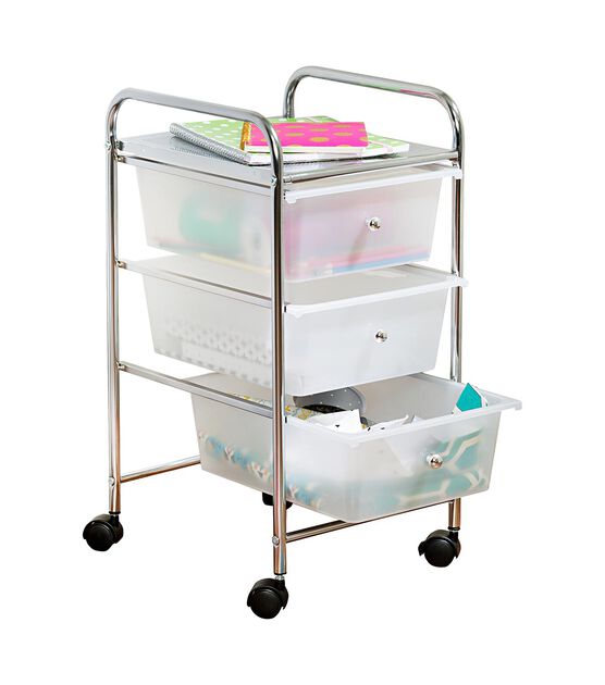 25" Steel Rolling Storage Cart With Clear Plastic 3 Drawers by Top Notch, , hi-res, image 4